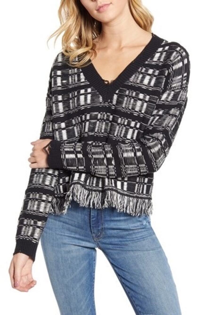 Wildfox (M) Reese Reverse Plaid Frayed Distressed Sweater